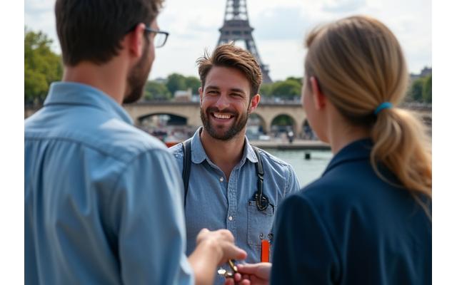 Un client récupérant les clés d'un van de bureau mobile
